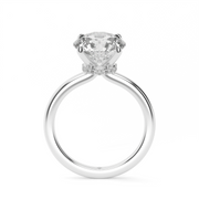 White Gold Round Gold Hidden Halo Engagement Ring With Shared Prong Setting.